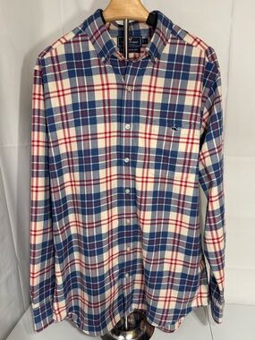 Vineyard Vines Slim Fit Tucker Shirt Plaid Button Down Blue Red Large
